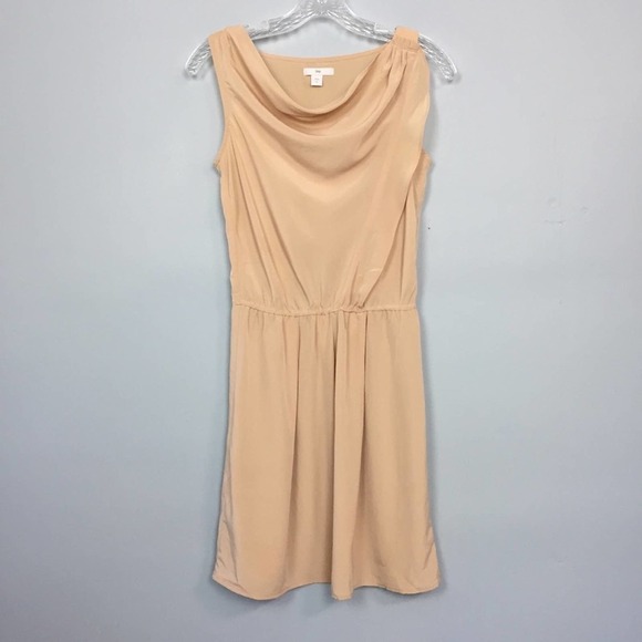 Gap Sleeveless Drape Neck Elastic Waist Ruffle Satin Dress Women’s Size 0 Beige - Picture 1 of 12
